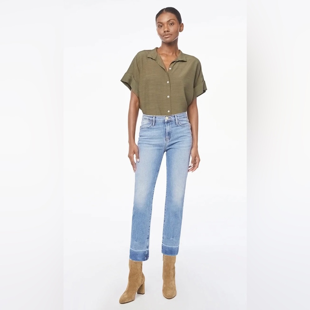 Frame Denim Le High Straight Raw Edge Side Slit in Imogen Dip Size 26 LHSTRAS204